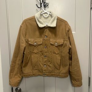 John Galt Tan Sherpa-Lined Denim Jacket with pockets